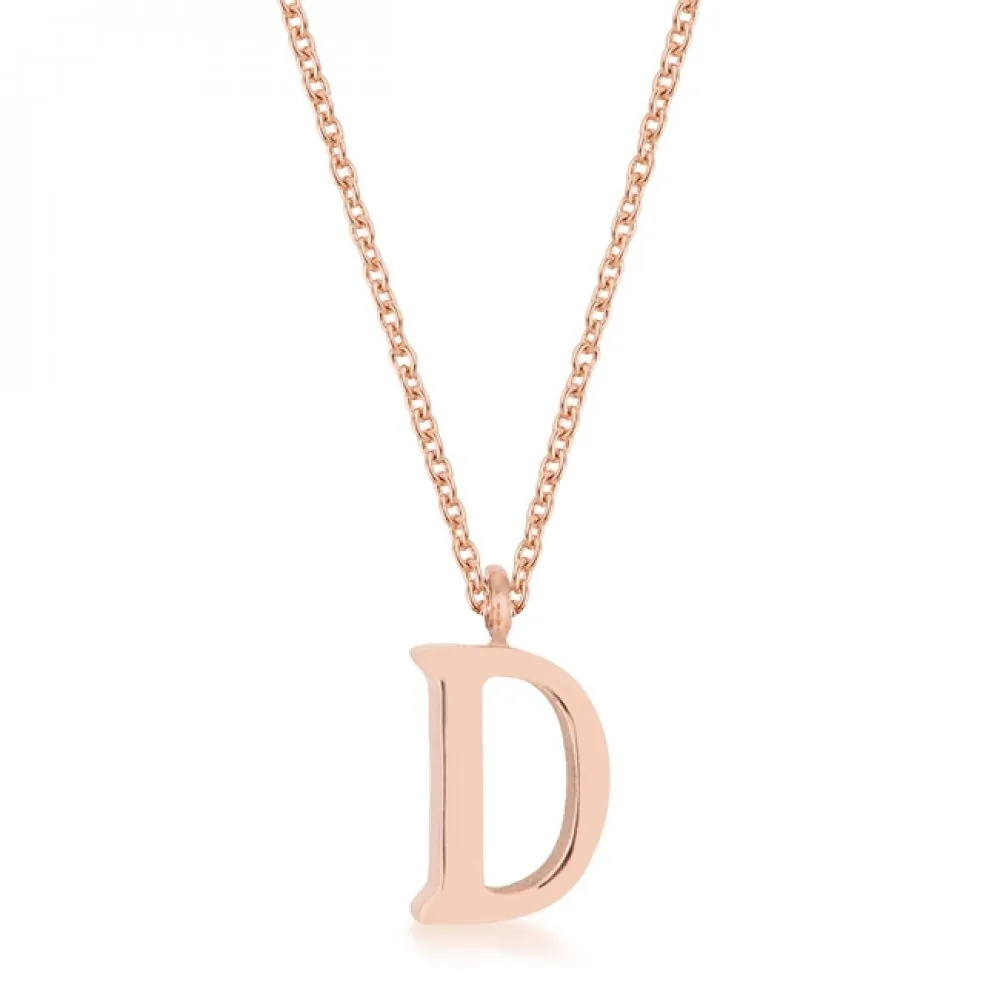 Icon J11755 Elaina Rose Gold Stainless Steel D Initial Necklace P11456