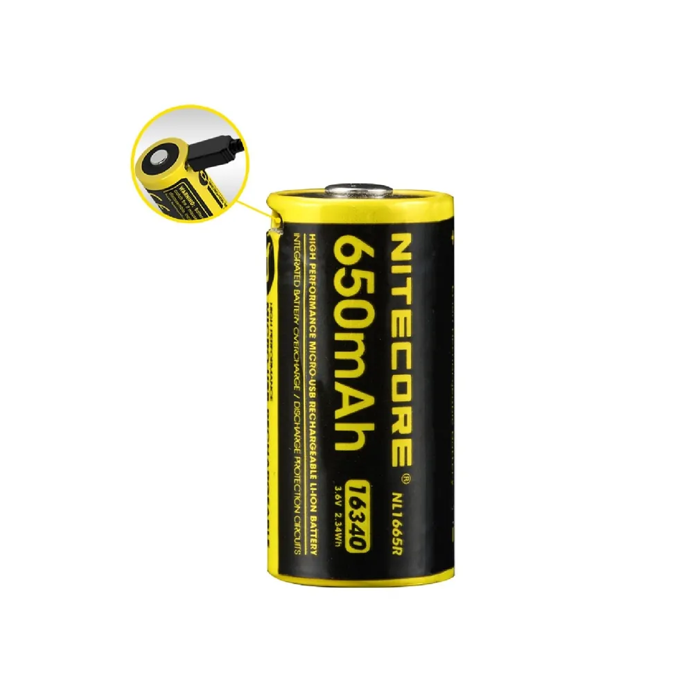 Nitecore NL1665R 650mah 16340 Microusb Rchrgbl Li-ionbattery