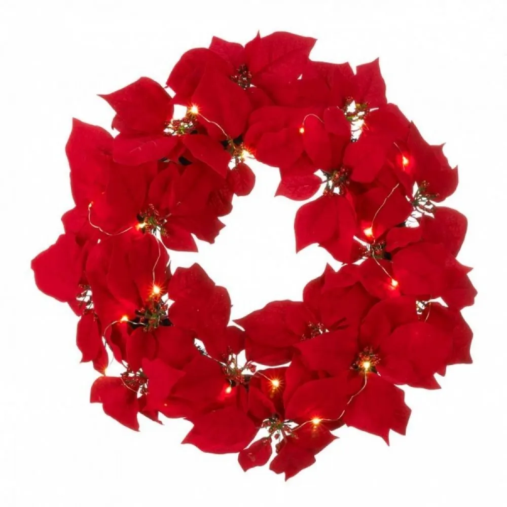 Christmas 10018565 Fairy Lights Poinsettia Wreath