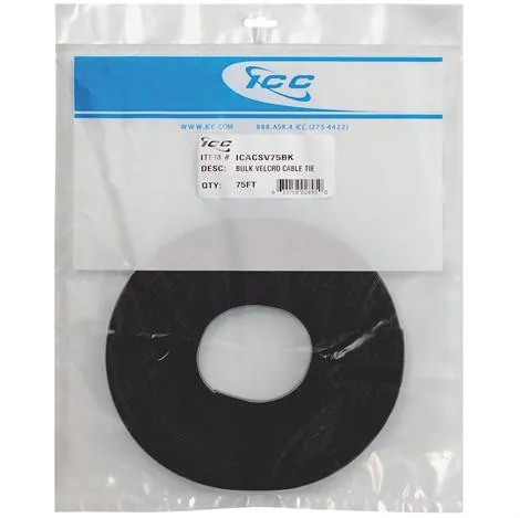 Cablesys ICC-ICACSV75BK Icc Icc-icacsv75bk Velcro Tie Bulk 75ft - Blac