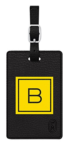 Centon TAGV1BLK-M06E-B Otm Monogram Black Leather Bag Tag, Inversed, E