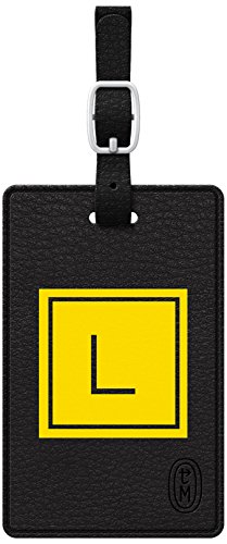 Centon TAGV1BLK-M06E-L Otm Monogram Black Leather Bag Tag, Inversed, E