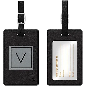 TAGV1BLK-M06G-V | Centon OTM Monogram Black Leather Bag Tag