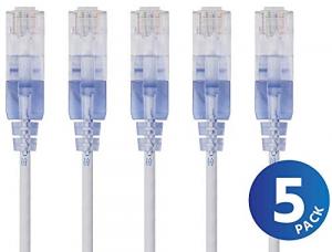 Monoprice 15128 Slim Cat6a Patch Cable,5-pack_ 1ft Whit