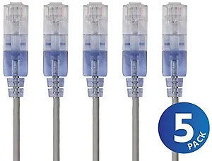 15139 | Monoprice SLIM CAT6A Ethernet Cables - 5-Pack, 7FT,