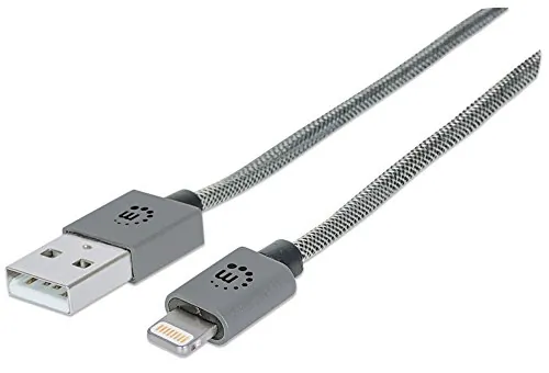 Manhattan 394345 Ilynk Metallic Steel Gray 3ft Lightning Cable To Char