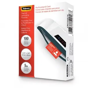 Fellowes 52016 Glossy Pouches - Id Tag Punched, 5 Mil, 100 Pack - Lami