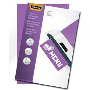 Fellowes 52011 Laminating Pouches Menu 3mil 25pk,dds Must Be Ordered I