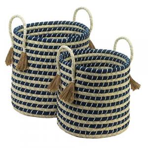 Accent 10018726 Colorful Braided Seagrass Storage Baskets With Tassels