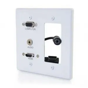 C2g 10018090 Dual Gang Hdmi, Vga, And Audio Wall Plate - White