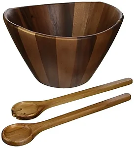 1174-2 | Lipper Contemporary Acacia Wave Salad Bowl Set