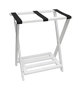 Lipper Folding Luggage Rack with Shoe Storage - White
