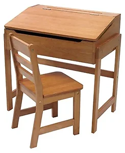 564P | Lipper Kids Slanted Top Desk and Chair Set - Pecan
