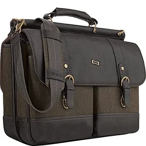 EXE336-3 | Ato Thompson Olive Denim Briefcase with Espresso