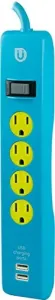 Uber 25117 (tm)  4-outlet Power Strip With 2 Usb Ports, 4ft Cord (blue