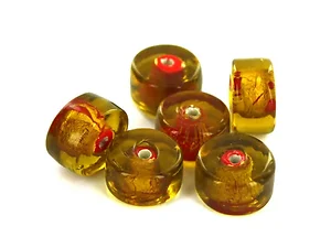 AR715 | Bulk Buys Elegant Gold & Red Foil Glass Drum Beads
