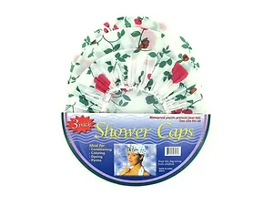 BE014 | Bulk Buys Floral Shower Caps - 3 Pack for Everyday