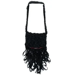 Bulk Buys Elegant Black Crochet Handbag with Velvet Lining