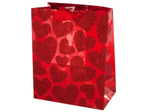 BH400 | Bulk Buys Glittering Red Hearts Valentine's Gift Bag