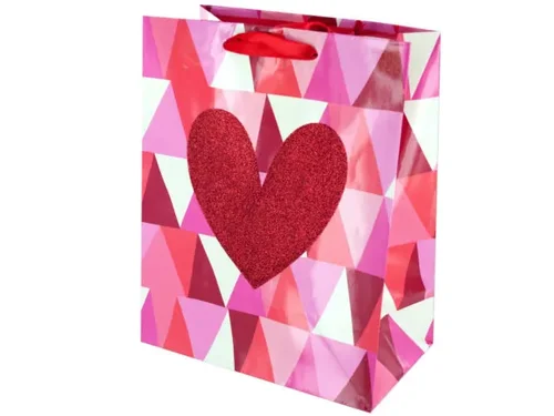 BH431 | Bulk Buys Glossy Geometric Heart Gift Bag for