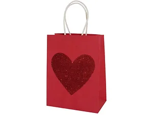 BH524 | Bulk Buys Small Red Glitter Heart Gift Bag for