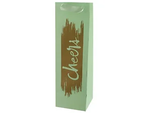 Bulk Buys Matte Mint Green Cheers Gold Foil Wine Gift Bag