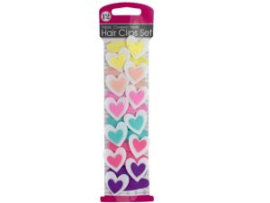 Bulk BI880 Fabric Covered Heart Hair Clips Set