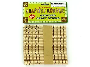Krafters Korner Natural Wood Grooved Craft Sticks - 50 Pack