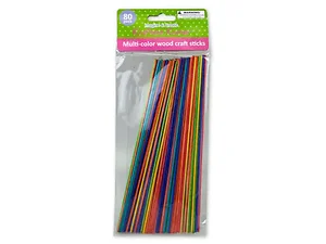 CG997 | Bulk Buys Multi-color Wood Craft Sticks 80 Pack