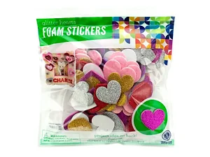 CH196 | Bulk Buys Colorful Glitter Heart Foam Stickers for
