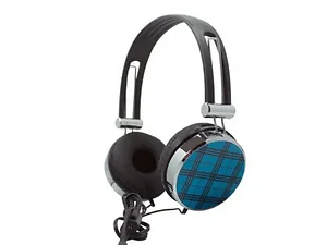 EL820 | Bulk Buys Comfortable Blue Plaid Stereo Headphones