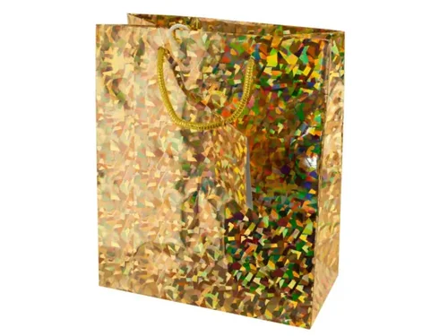 GB026 | Bulk Buys Holographic Gold Confetti Medium Gift Bag
