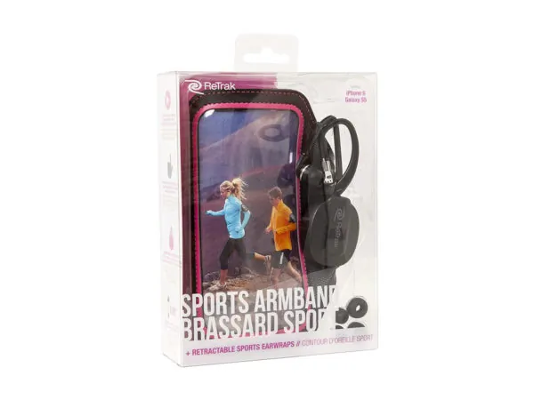 Bulk EN297 Pink Armband Retractable Sports Wrap Earbuds