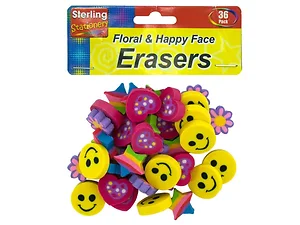 Sterling Assorted Fun-Shaped Erasers - Flowers & Faces