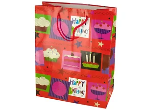 GH546 | Bulk Buys Festive Medium Red Birthday Gift Bag with