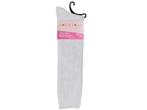 GH596 | Bulk Buys Girls' Cream Knee Socks with Ribbed Design