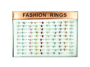 Bulk Buys Vibrant Adjustable Fashion Ring Display - 100