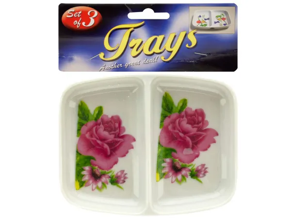 Bulk GR037 Double-sided Rose Print Sauce Trays Set