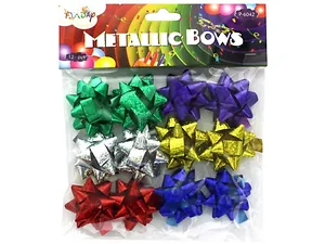 GW620 | Bulk Buys Shiny Metallic Gift Bows - Set of 12