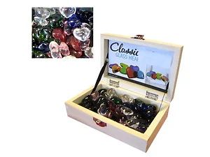 Bulk Buys Assorted Glass Heart Stones in Elegant Wooden Box