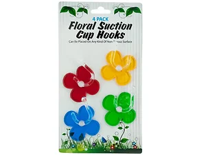 HB847 | Bulk Buys Colorful Floral Suction Hooks - Set of 4
