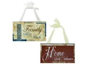 Bulk HB893 Family  Home Wood Sign With Ribbon Hanger