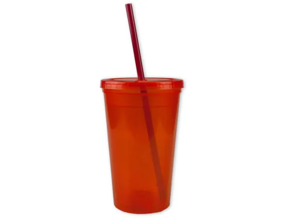 Bulk HC351 Orange Double Wall Mood Tumbler With Straw 16 Oz