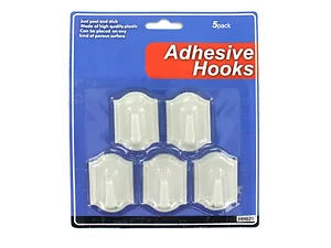 HH020 | Bulk Buys 5 Pack Heavy-Duty Adhesive Hooks - Easy