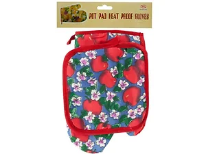 HH625 | Bulk Buys Flower & Fruit Design Oven Mitt and Pot