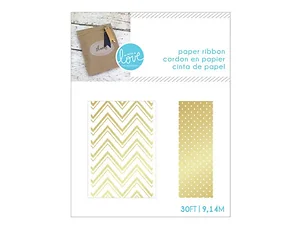 Bulk Buys Elegant Gold Dot & Chevron Craft Ribbon Set - 2
