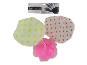 Bulk HS767 Shower Cap  Body Scrubber Set