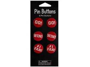 KK919 | Bulk Buys Cheerful Red Pin Buttons - Pack of 6 for