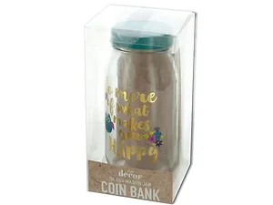 KL478 | Bulk Buys Colorful Owl Coin Bank in Glass Mason Jar