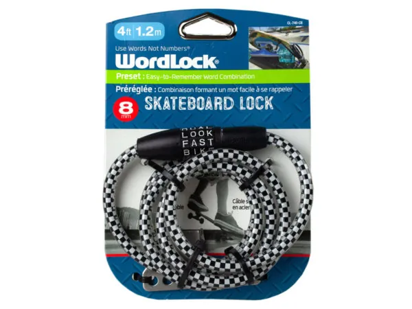 Bulk KL631 Wordlock 8mm 4 Ft Skateboard Lock